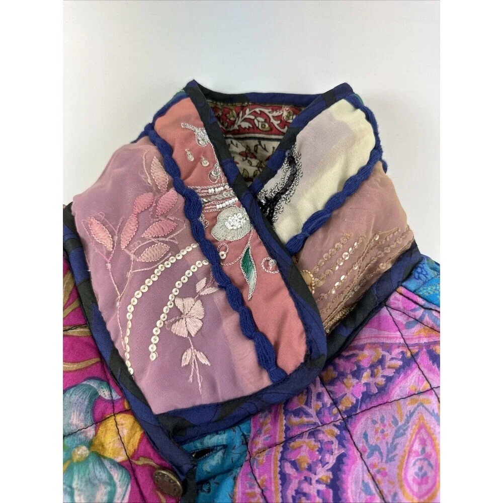 C:eed By Carla Freeman‎ Silk Reversible Jacket Satin Sequin Floral Button Small